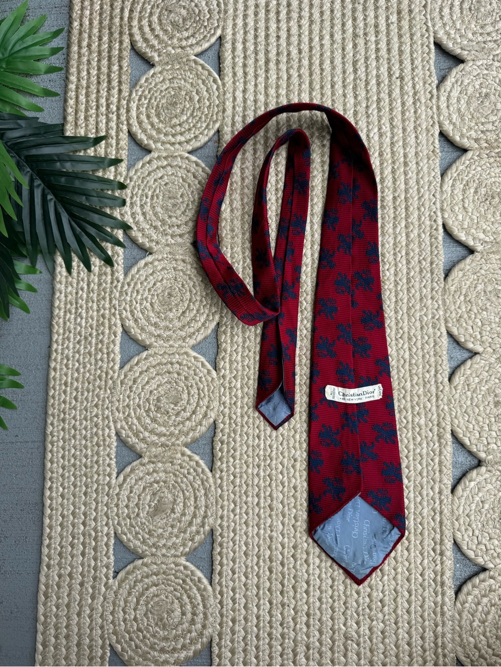 Vintage Christian Dior Red & Blue Lion Crest Print Necktie